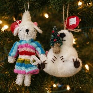 Christmas tree ornaments NEW NWT 2 total poodle robe mirror polar bear w/tree